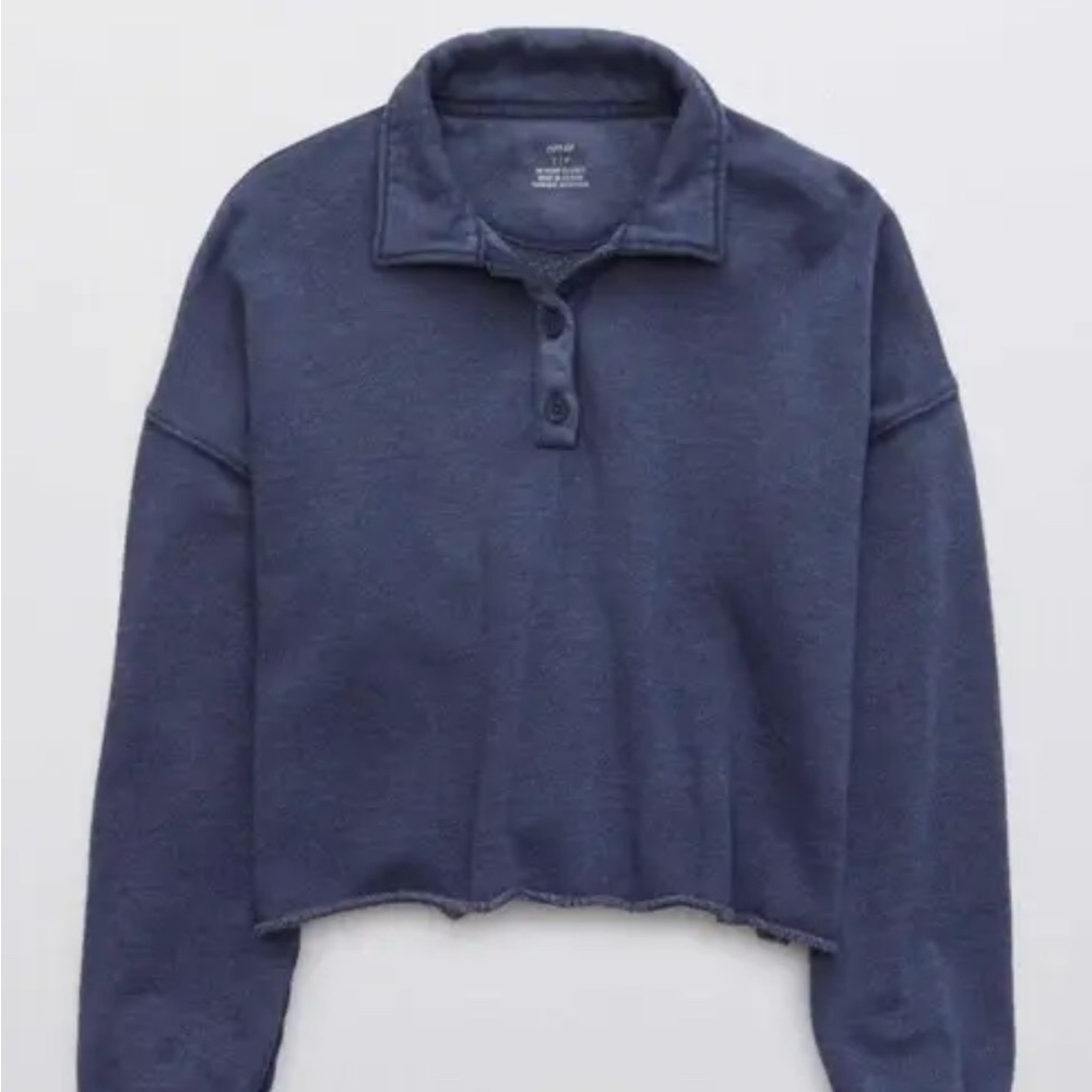 Aerie Fleece-Of-Mind Cropped Polo Sweatshirt Sz XS